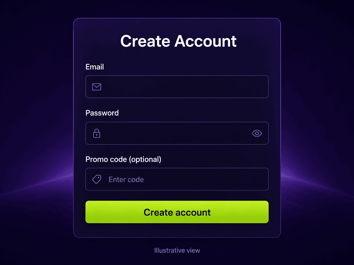 Illustrative registration screen with an optional Pinco promo-code field
