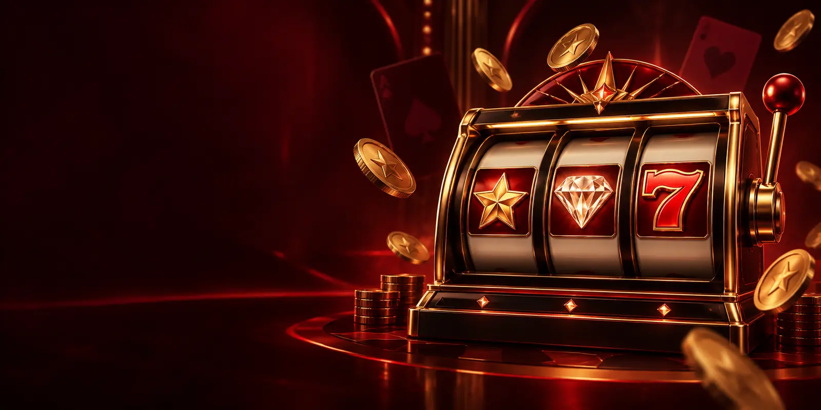 Original red and gold slot machine artwork with star, diamond and seven symbols